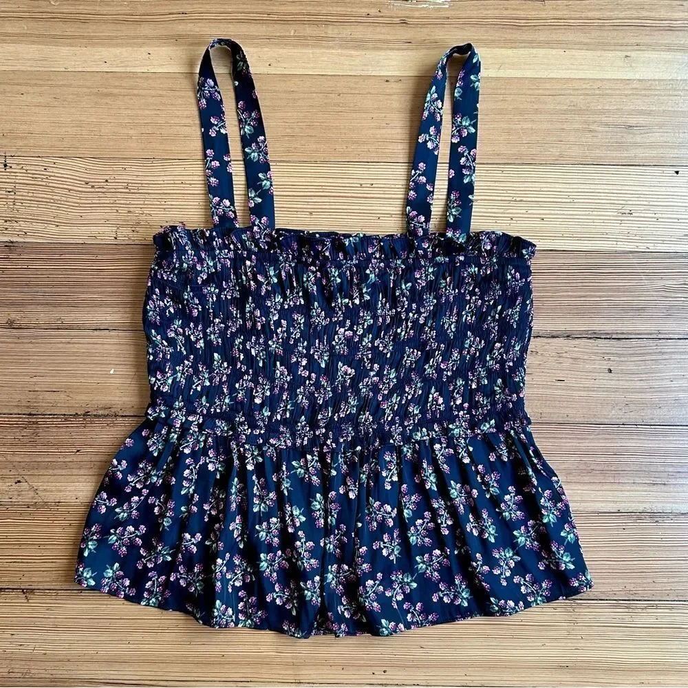J. Crew Featherweight satin smocked tank top in twilight berry. Size L.
